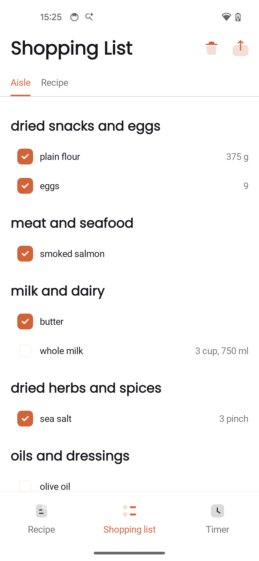 Android app shopping list grouped by supermarket aisle