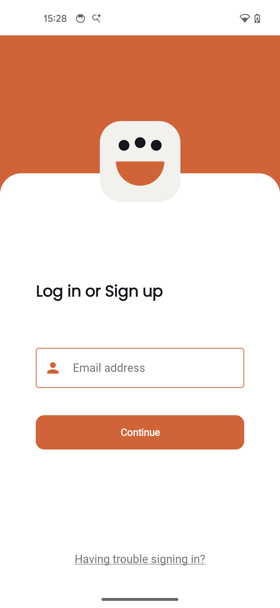 Log in or Sign up screen