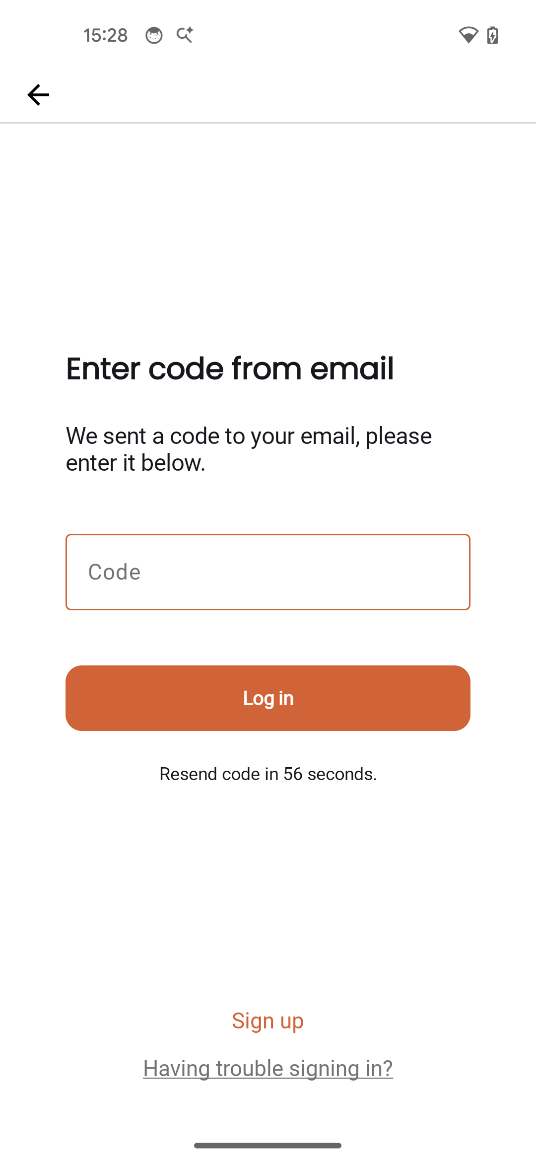 Enter verification code from email