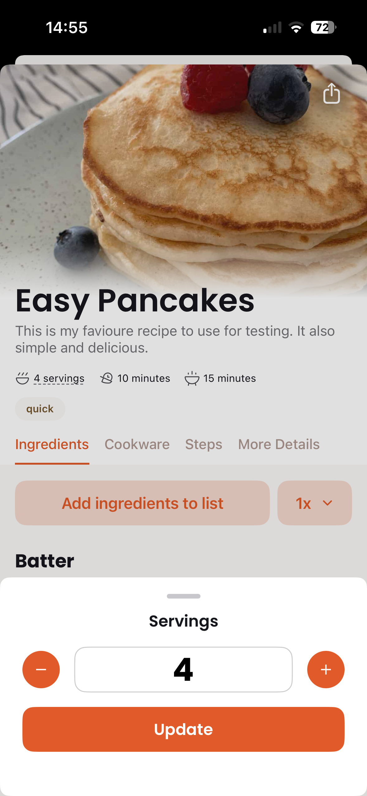 Scaling recipe by servings