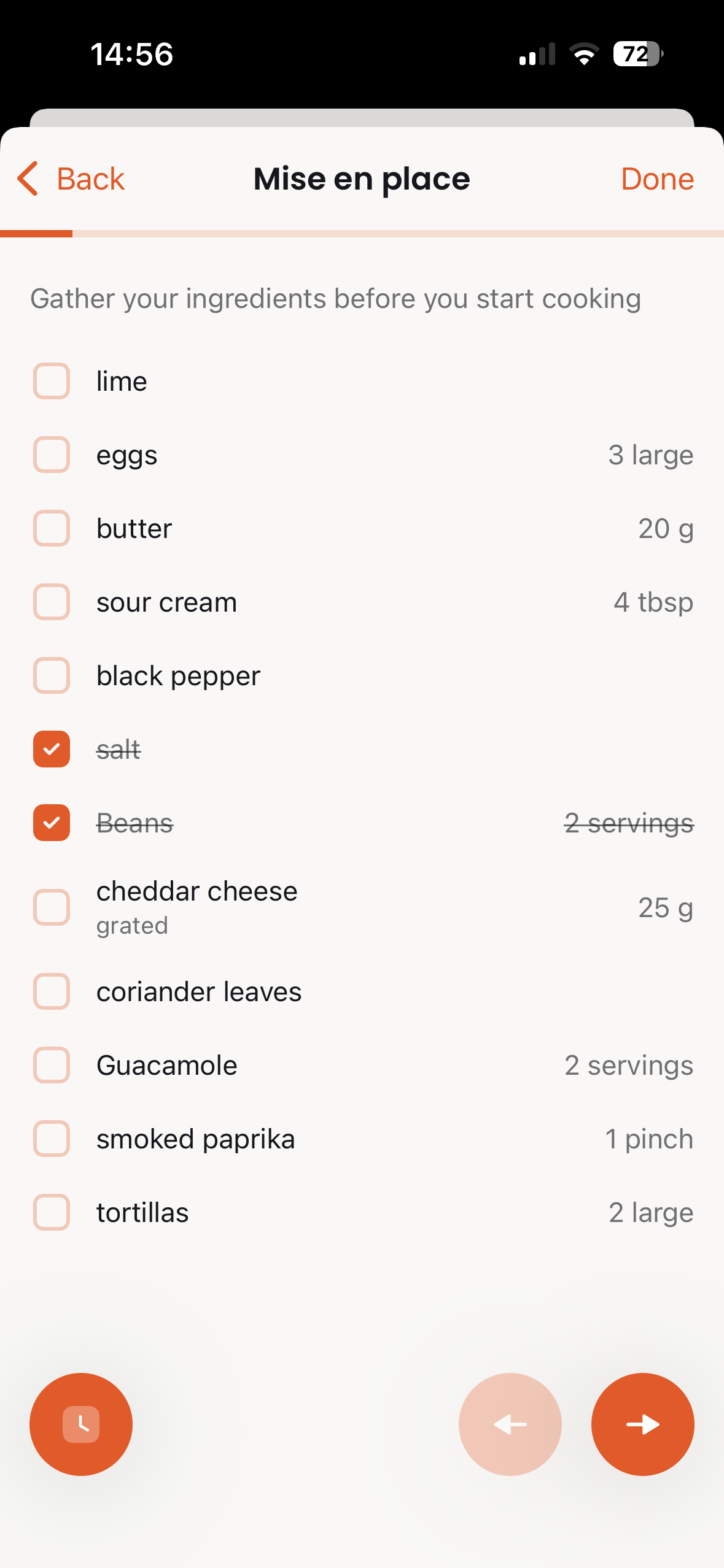 Mise en place checklist