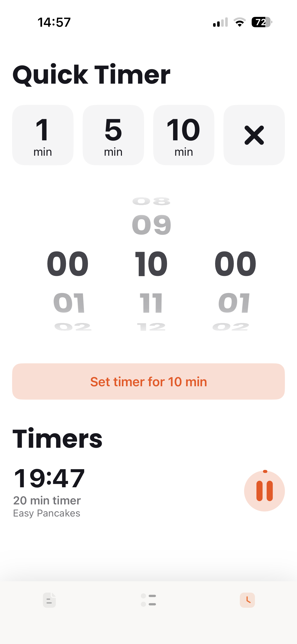 Setting a custom quick timer